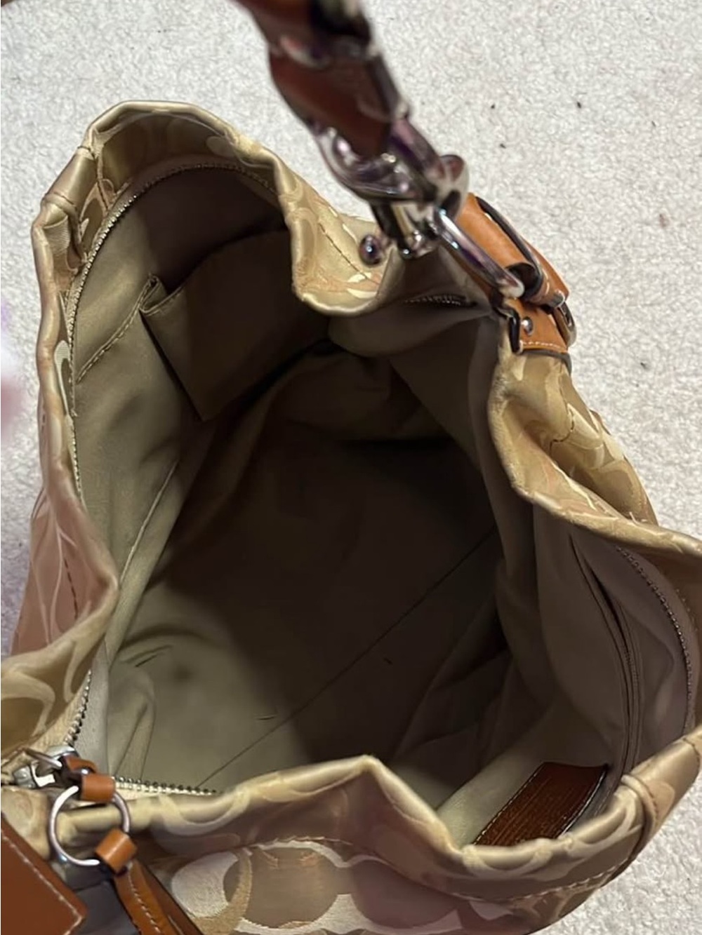 Coach Tan and Brown Signature Shoulder Hobo Bag - Picture 6 of 7